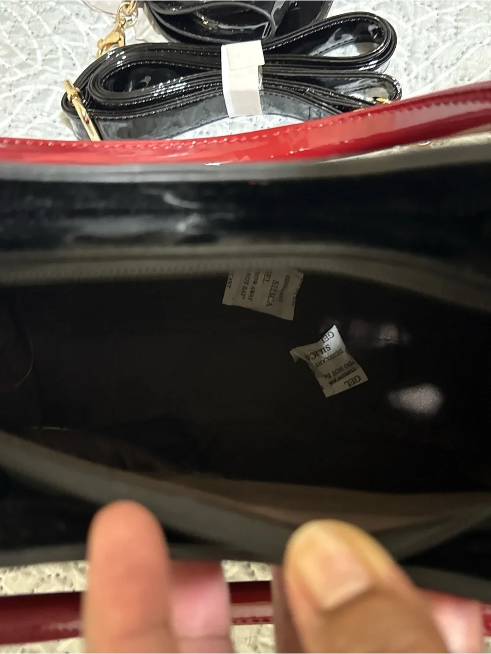 Patent Two-Tone Top-Handle Satchel in Black & Red
